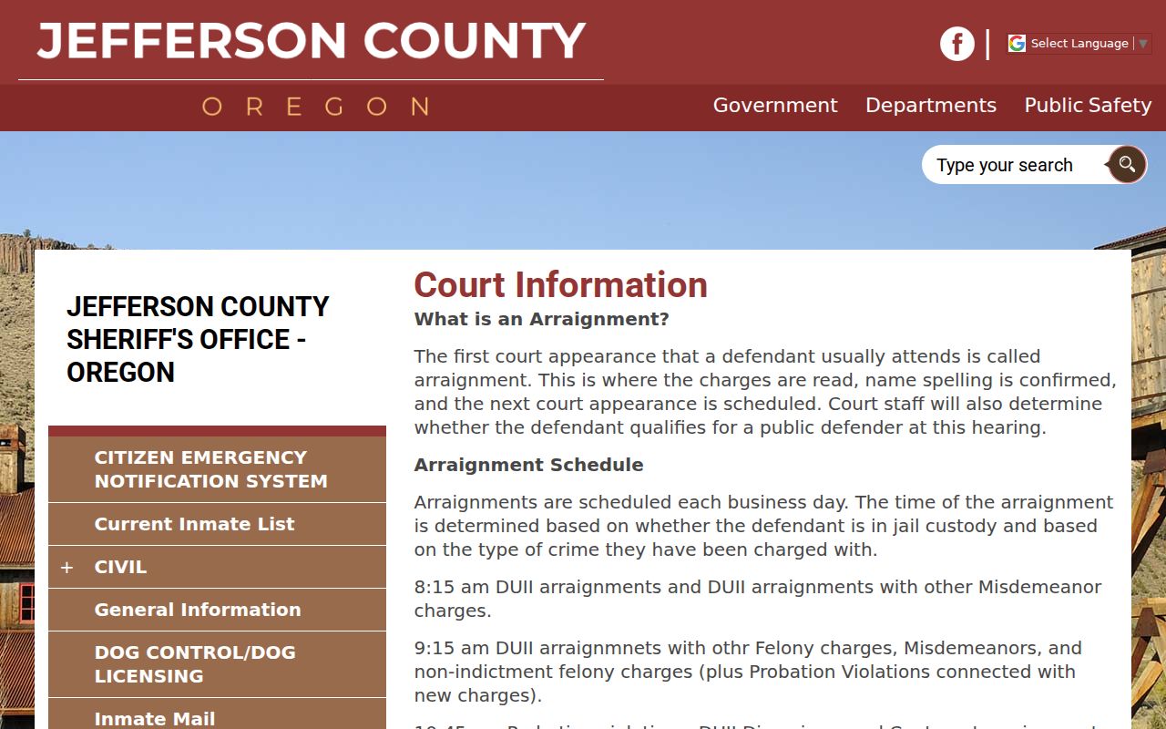 Jefferson County arrest history arraignment schedule and custody contacts