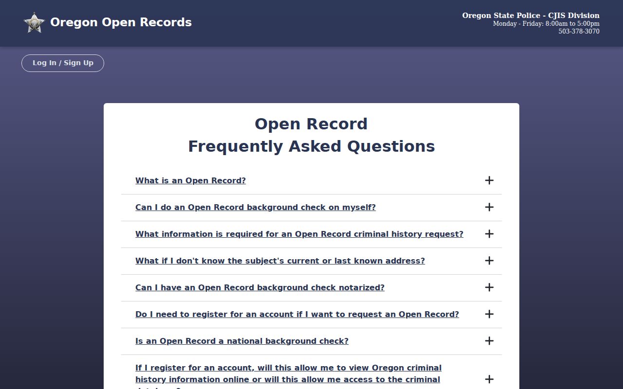 Jefferson County arrest history Oregon State Police Open Record FAQ