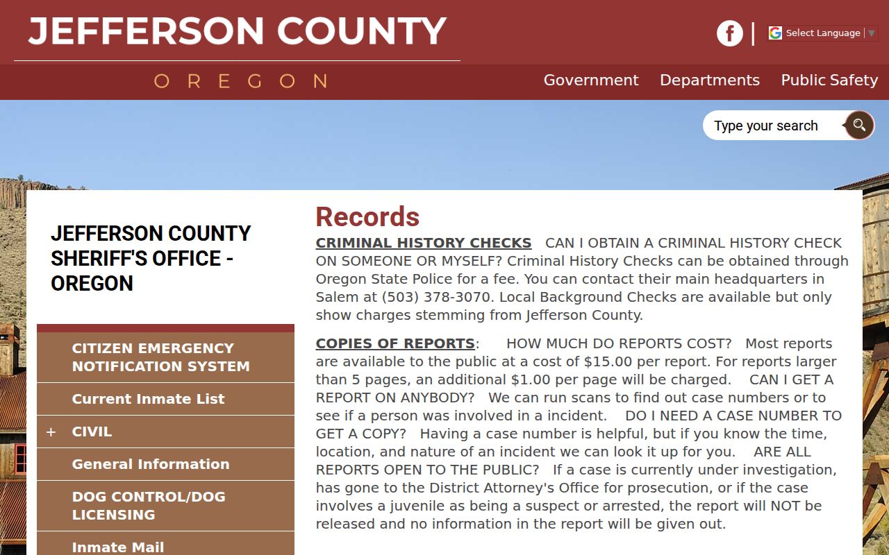 Jefferson County arrest history sheriff records office page