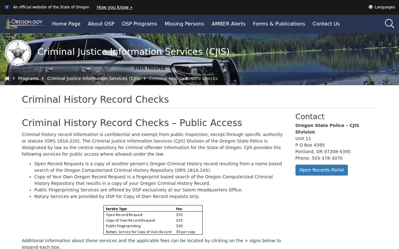 Jefferson County criminal history Oregon State Police products