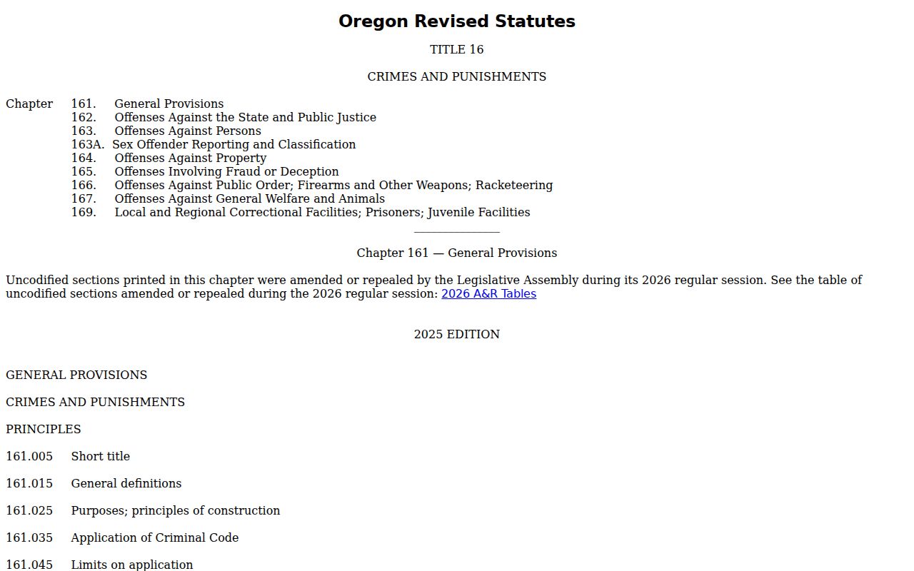 Jefferson County Metolius criminal history image of Oregon offense classifications