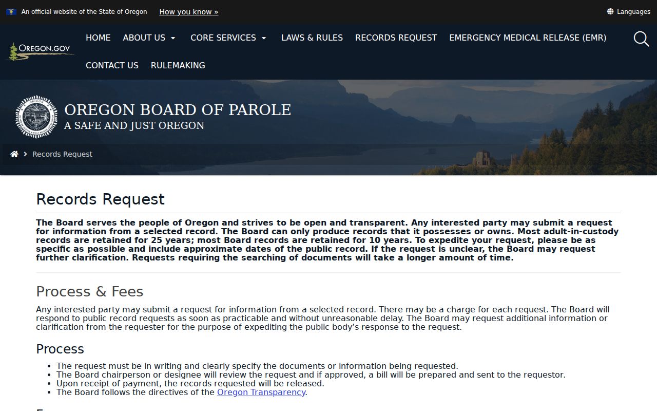 Jefferson County sex offender check Oregon parole board records request