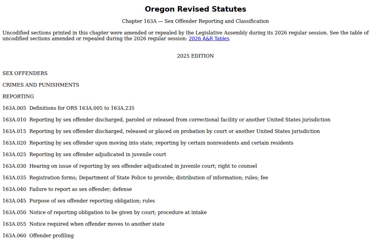 Jefferson County sex offender check Oregon reporting statutes